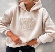 BLUZA DAMSKA OCIEPLANA Z KAPTUREM, BAWEŁNA OVERSIZE/MOTION 