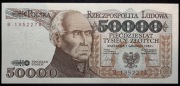 Banknot PRL 50 000 złotych 1989 r. Seria B Stan -I -UNC Staszic Mały PRL