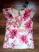 Nowa bluzka Orsay 36 S damska kwiaty falbanki różowa koszulka top biała