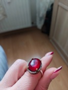 Srebrny pierścionek Ottomania z rubinem syntetycznym cyrkonie złoty 