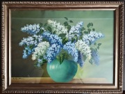 Piekny obraz olejny „Bzy” sygnowany R.Ch. 1960r