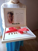 Pudełko na czekoladki merci ze zdjęciem wnuków