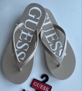 GUESS beżowe kremowe klapki japonki białe logo 37,5