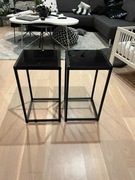 Zestaw dwóch stolików nocnych pomocniczych czarnych scandi metal szkło
