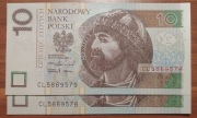 Banknot 10 zł CL Unc z paczki seria przejsciowa