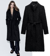 ZARA płaszcz z tkaniny bouclé z wełny MANTECO, czarny, r. S/M