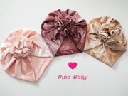 Turban dziewczęcy welurowa czapka dla dziewczynki