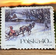 Znaczek Polska 40 GR rok 1996 J. Brodowski zimą kolekcjonerski