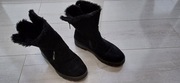 BUTY ZIMOWE 35 KOZAKI DZIEWCZĘCE ZAMSZOWE CZARNE OCIEPLANE
