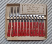Zestaw 12 widelczyków do zakąsek PRL vintage widelce nierdzewne komplet 