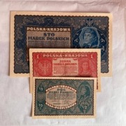 Zestaw 1/2, 1, 100 marek polskich 1919-1920 r.