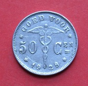 50  Centimes 1928  r -    Belgia   Belgie  Kaduceusz