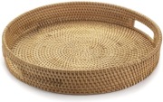 Okrągła Taca Rattanowa Do Serwowania 30cm Kosz Z Uchwytami