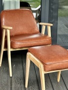 Fotel 366 J. Chierowski z podnóżkiem– odnowiony Eko skóra