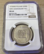 200 złotych Polska NGC MS 64 1974 XXX lat PRL Mapka wysoka nota