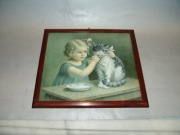 PRZEDWOJENNY OBRAZ - Dziewczynka z Kotkiem