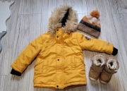 Zimowy zestaw dla chłopca 86 kurtka buciki, czapka 