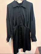 Czarna sukienka koszula satyna H&M 40 L alternative nietoperz grunge goth