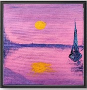 "Pinky Night and the Moon" autorski obraz akrylowy z certyfikatem i sygn.