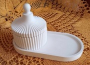 Zestaw OWALNA taca dekoracyjna i pojemnik gips ceramiczny 18cm MANUFAKTURA