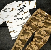 ZARA Nowe spodnie bojówki moro, t-shirt Reserved Organic cotton,158-164