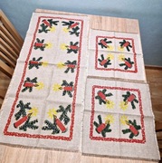 Bożonarodzeniowy bieżnik i 2 serwety lniane z PRL-u