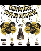 Zestaw 30szt dekoracji na sylwestra złote!