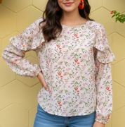 CAMAIEU  NOWA! Bluzka w drobne kwiatuszki z falbankami XL