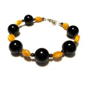 Fiolekart - Bransoletka, biżuteria artystyczna - bursztyn, onyks