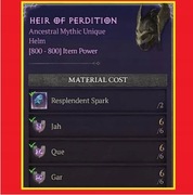 Diablo 4 WIECZNOŚĆ Heir of Perdition Zestaw Run do złożenia ETERNAL Gold