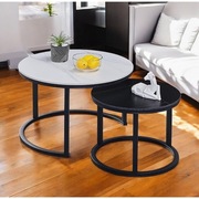 Zestaw okrągłych stolików kawowych 2w1 biało czarny marmur 60 i 80 cm