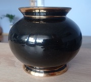 Wazon ceramiczny złocony pękaty czarny mały 