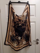 Apaszka chusta vintage z second-handu, pantera, roślinny wzór, złoto-czarna