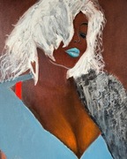 Oryginalny olejny portret czarny kobiety, 50x40 cm, płótno