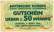 KOBERG AMTSBEZIRK (DOMINIUM) 50 PF. 3.03.1921