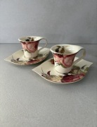 Elegancki komplet 2 filiżanek porcelanowych – Motyw Róż Fine Porcelain