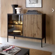 Komoda Tosena dwudrzwiowa z oświetleniem LED 104 cm czarny / dąb