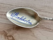 ZŁOCONA ŁYŻECZKA DO KAWY FILIŻANKI SREBRO 830 EMALIA HERB SZWECJA 