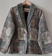 Vintage marynarka blezer z futerkowym kołnierzem  wzory kwiaty L XL