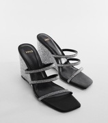 MNG Mango klapki na koturnie ze strasem zdobione ponadczasowe Nowe 37