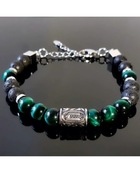 BRANSOLETKA RUNA URUZ ZAPIĘCIE STAL 316L KAMIEŃ TYGRYSIE OKO LAWA MĘSKA 