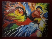 Obrazek kolorowy kot ręcznie malowany