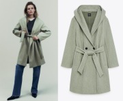 ZARA szary klasyczny NOWY płaszcz trencz pasek dwurzędowy S/36