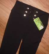 Bambusowe długie Legginsy prążek _Thermo_sznureczek_ guziki r. L/XL