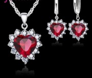 Srebro elegancki naszyjnik i kolczyki serduszko 925 czerwony