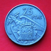 25  Peset    1957 r  -   Hiszpania  / gwiazdka  68 /    stan !!