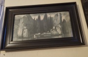 Druk Wyspa Umarlych Bocklin czarno-bialy w ramce 20x40 cm