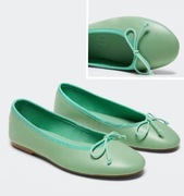 MANGO miętowe baleriny 100% skóra naturalna pantofle kokardka NOWE 36