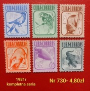 Znaczki fauna:730: ptaki, ssaki, gady- Kuba 1981r **