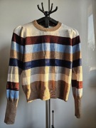 Sweter w paski z domieszką wełny bufki Six Ames model: Jala 30% wełny L